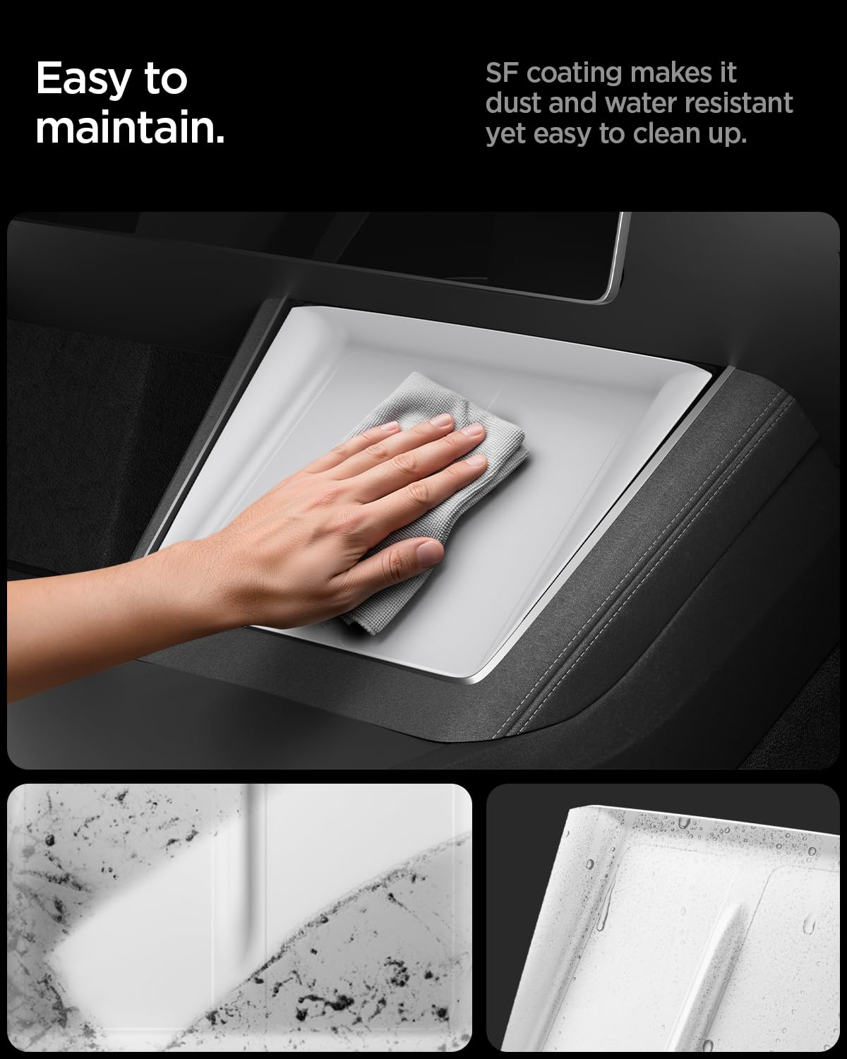 Spigen Ultra-Thin Wireless Charging Pad [Unobstructed Charging] Protective Silicone Mat Cover Accessories for 2025-2026 Tesla Model Y Juniper Premium/Performance - White