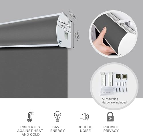 Vista 82 de Yin Yang Persianas opacas con cenefa inalámbrica, cortinas de tela filtrante de luz UV blanca, persianas enrollables con cenefa de metal cubierta