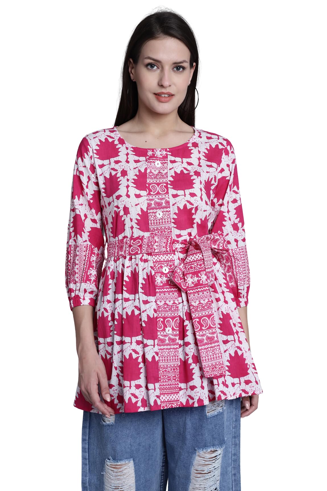 Women's Pure Cotton Jaipuri Printed Short Top (JOPLJPR727-P)