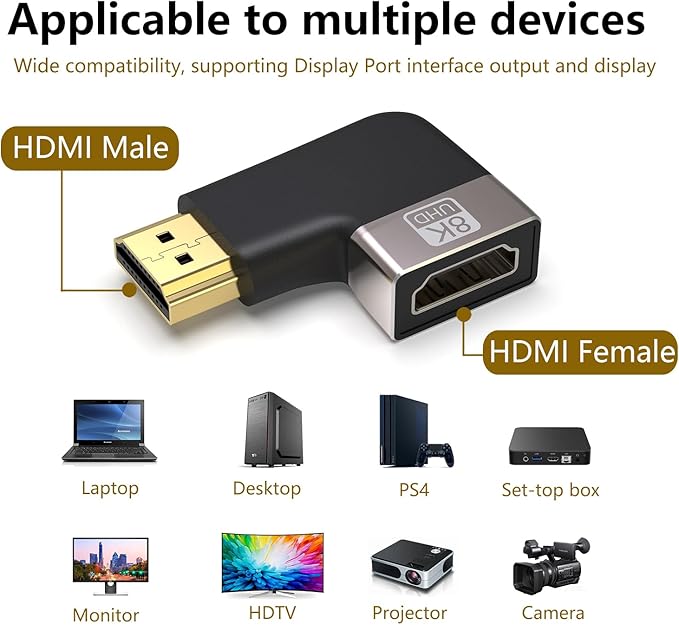 2 Pack Adaptador HDMI 90° Macho a Hembra 8K@60Hz Dorado miniatura 5