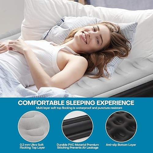 Miniatura 4 de Panana Colchón de aire Queen con bomba eléctrica integrada, altura de 18.5 pulgadas, cama inflable para invitados con parte superior flocada, bolsa