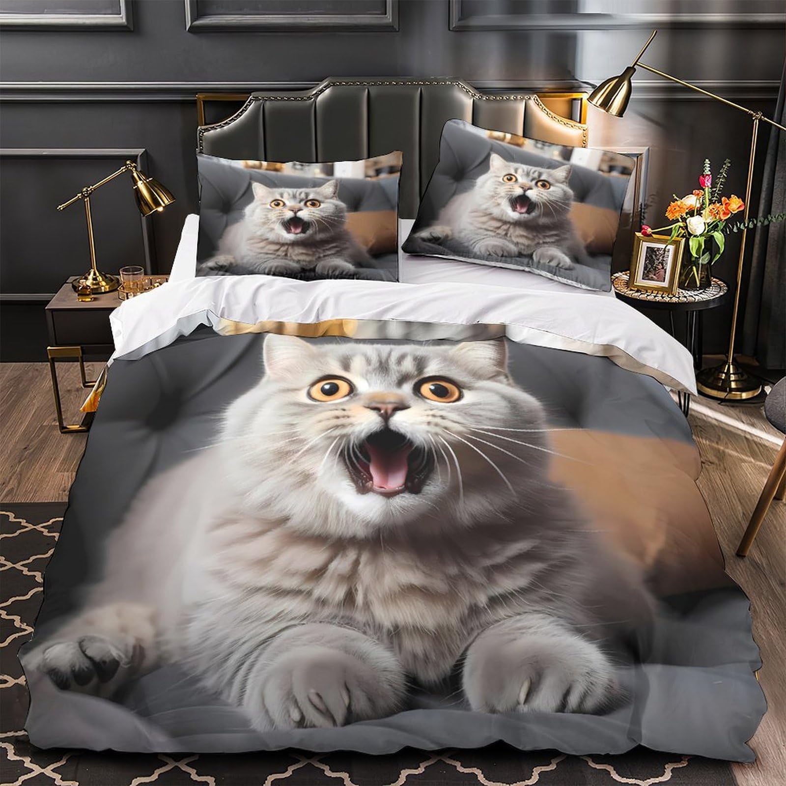 Housse de couette chat mignon 140x200 hypoallergique contre allergies