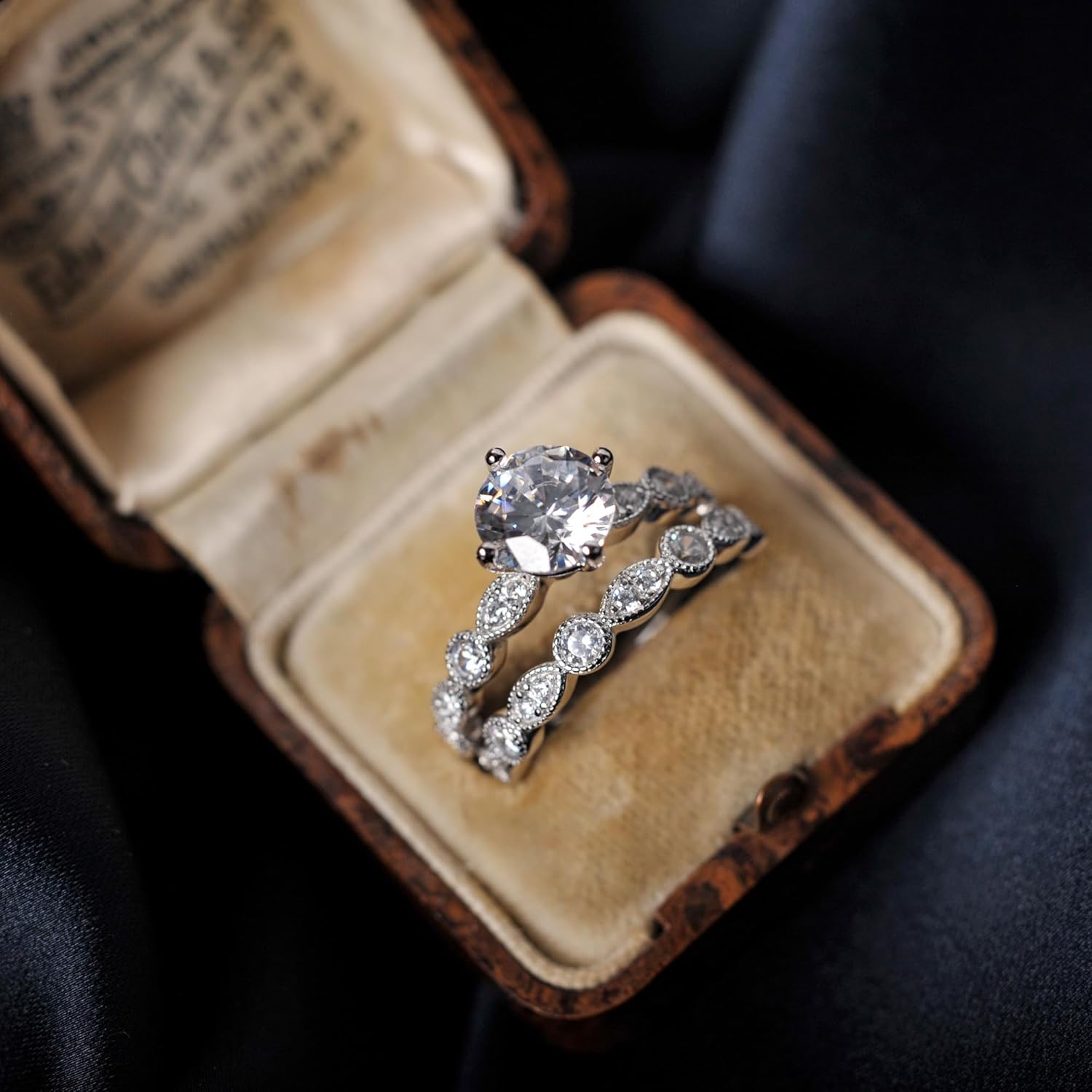 2CT Solitaire Cubic Zirconia Promise Engagement Ring For Women 925 Sterling Silver, Simulated Diamond 14k White Gold Plated CZ Stackable Rings For Her, Marquise Wedding Band Bridal Ring Set - Image 9