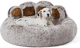 Jiupety Round Dog Bed Fluffy by Paw Shape, Doughnut Dog Beds, Medium Dogs, Size 81 cm, Dog Bed Comfortable and Soft, Washable Dog Bed, Grey product image