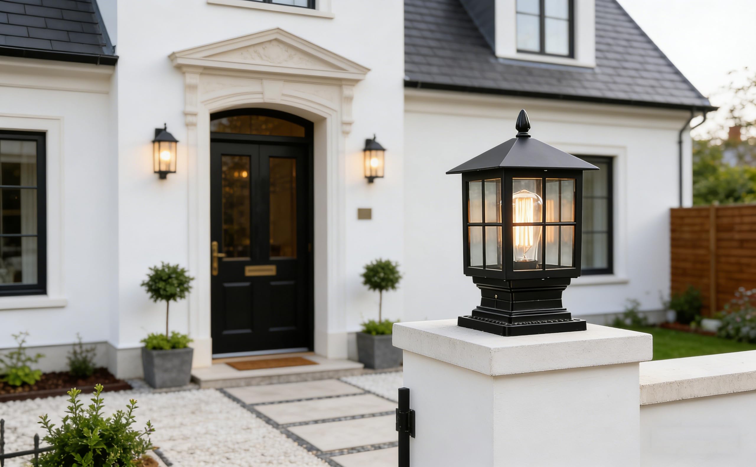 Farola para exteriores,Farola para exteriores de estilo antiguo con marco de aluminio negro, para entrada de jardín al aire libre y antorcha de luz de camino,P55,230 V / E27 Max 40 W