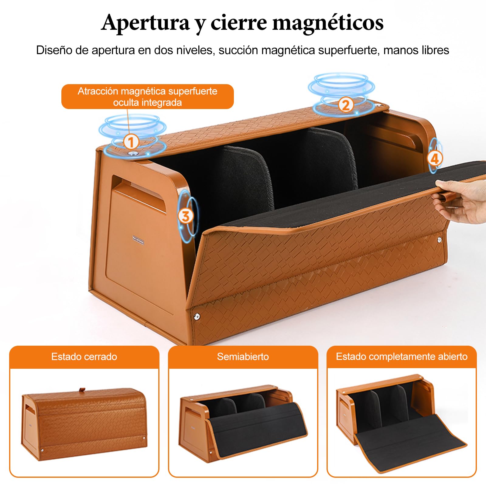 Ergocar Organizador Maletero Cuero Para Coche,Caja Almacenamiento, Contenedor Para Herramientas y Accesorios, Plegable, Con Tapa Magnética, Impermeable, Apto Para, Suv, Camioneta y Automóvil