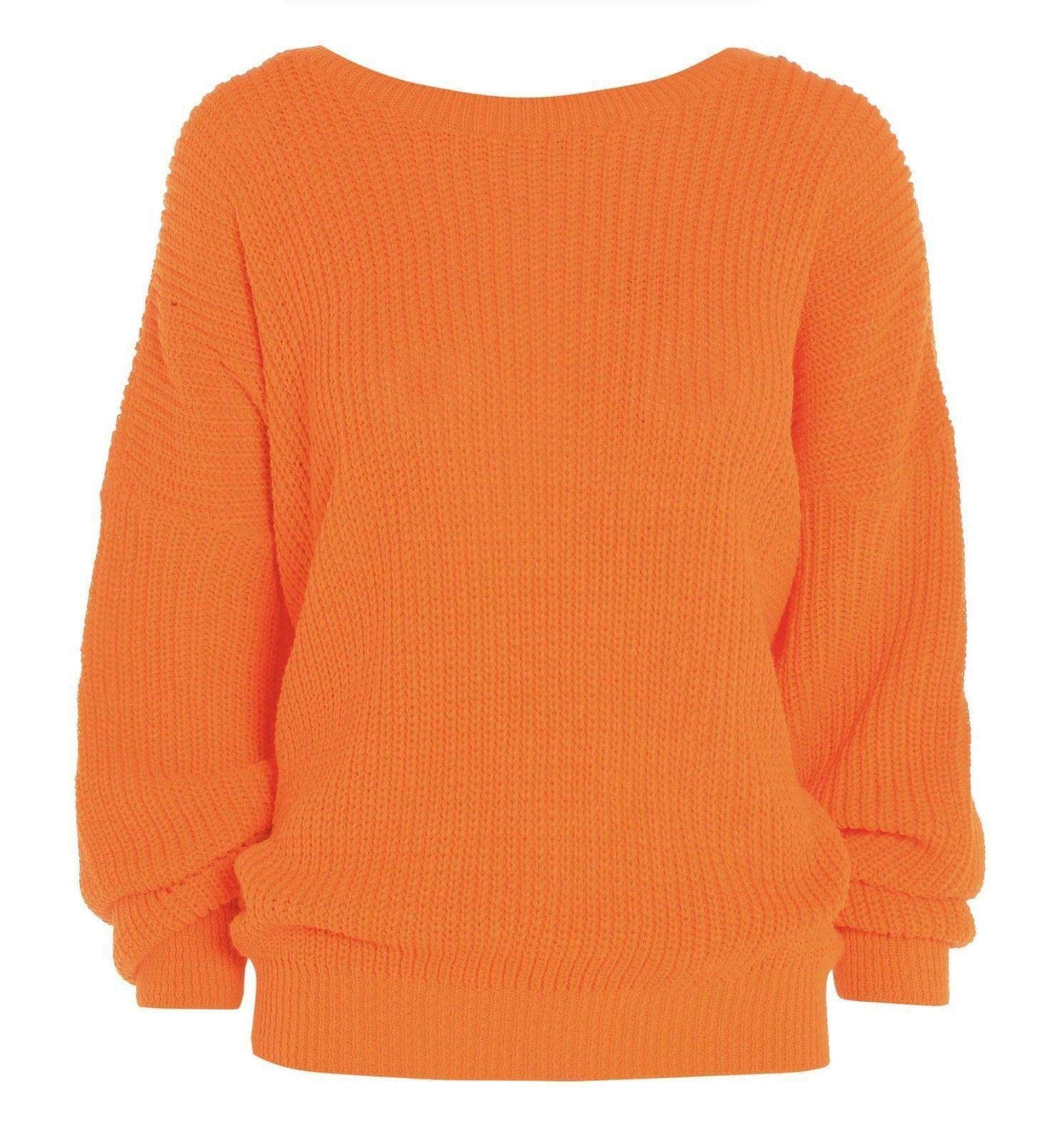 Luxe Diva Women's Orange Oversized New Chunky Baggy Jumper Knitted Sweater Thick Top S-3Xl 8-26
