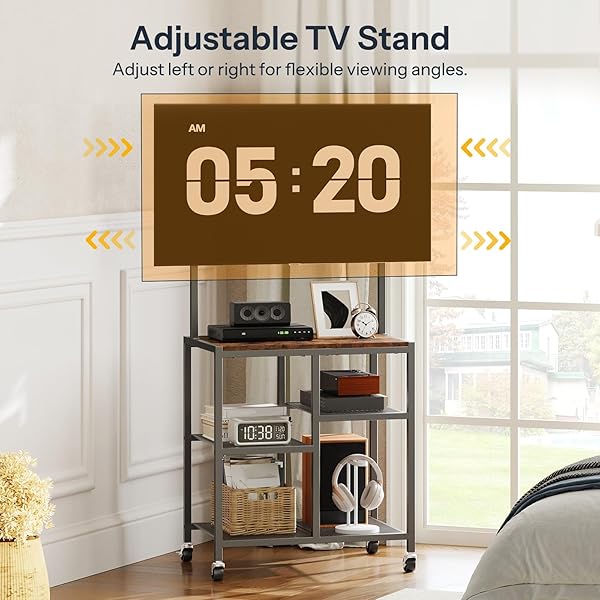 HOOBRO Mobile TV Stand on Wheels, Rolling TV Stand with Storage Shelves for 23-50 Inch TVs, Rolling Entertainment Center for Small Space, Living Room, Bedroom, Study, Rustic Brown EBF37DS01 - 3
