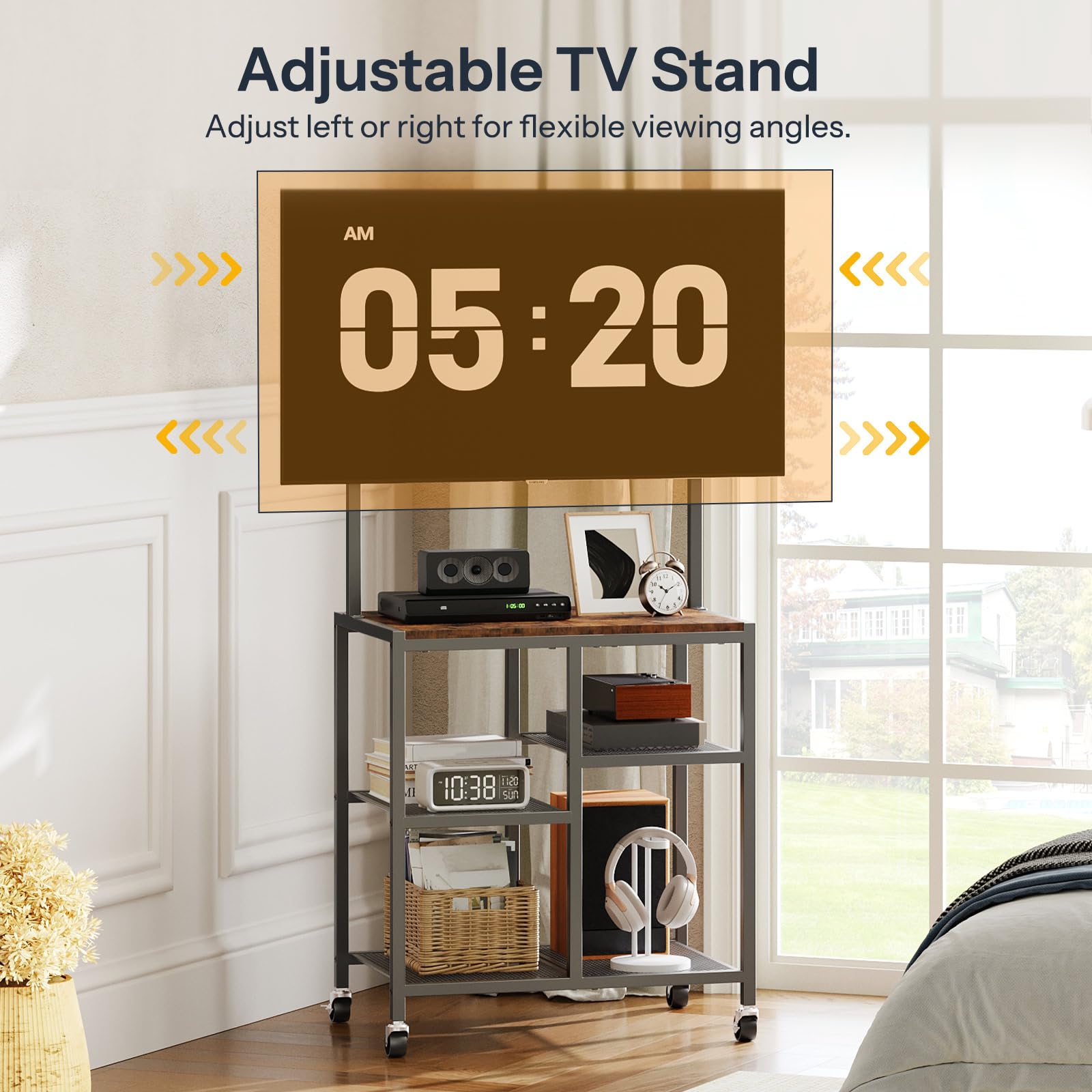 HOOBRO Mobile TV Stand on Wheels, Rolling TV Stand with Storage Shelves for 23-50 Inch TVs, Rolling Entertainment Center for Small Space, Living Room, Bedroom, Study, Rustic Brown EBF37DS01 — view 3