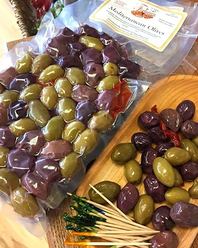 Miniatura 3 de Fortuna's Aceitunas mediterráneas italianas importadas, bolsa de aceite curado, cerignola nuez, calabrese verde bebé, kalamata con pimientos rojos