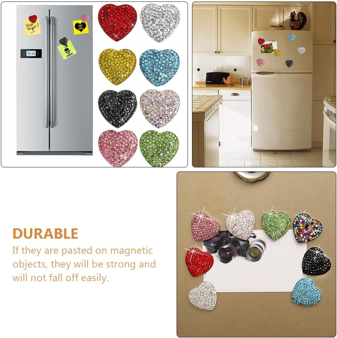 9pcs Heart-Shaped Fridge Magnets Rhinestone Stainless Steel image 4