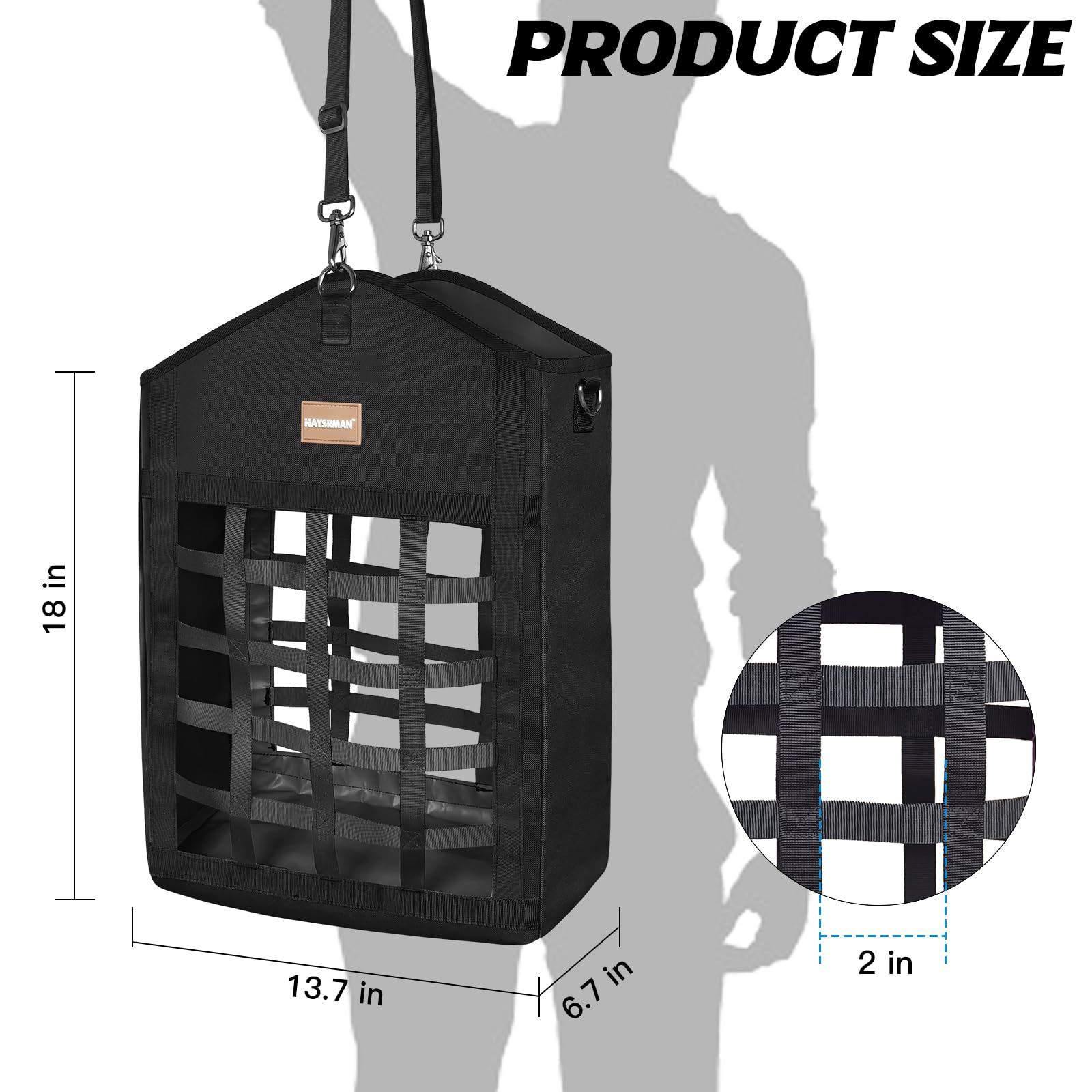 Innovadoras bolsas de heno para caballos, comedero de heno para cabras con tela Oxford reforzada y cierre de metal de alta resistencia, suministros de alimentación para caballos con correa