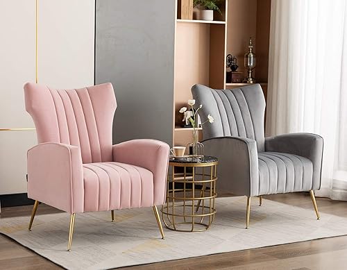 Miniatura 49 de Artechworks Silla decorativa curvada con patas doradas de metal dorado con brazo tapizado de terciopelo, silla moderna para sala de estar,