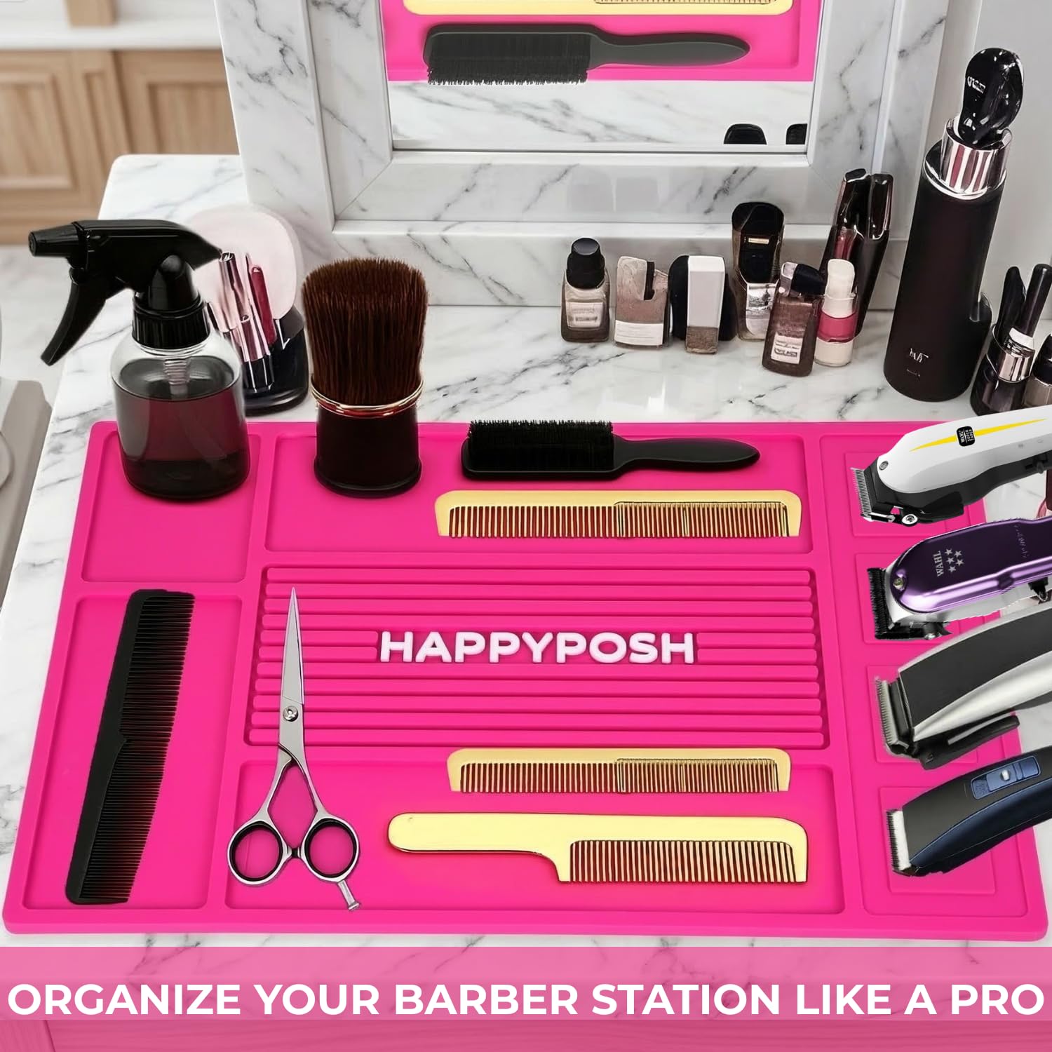 Magnetic Barber Mat, Magnetic Barber Mats For Clippers and Supplies, Barbershop Pad for Station, Beauty Salon Table Matt, Barbering Tool Organizer for Pro Hairstylist, Pink