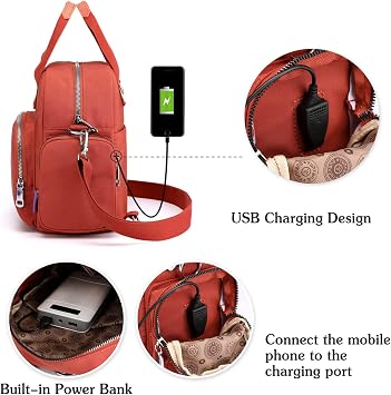 Women Backpack Fashion Shoulder Bag Multifunctional Daypack with USB Charging Port Handbag Nylon Crossbody Bag for Work Travel Dating Navy Blue