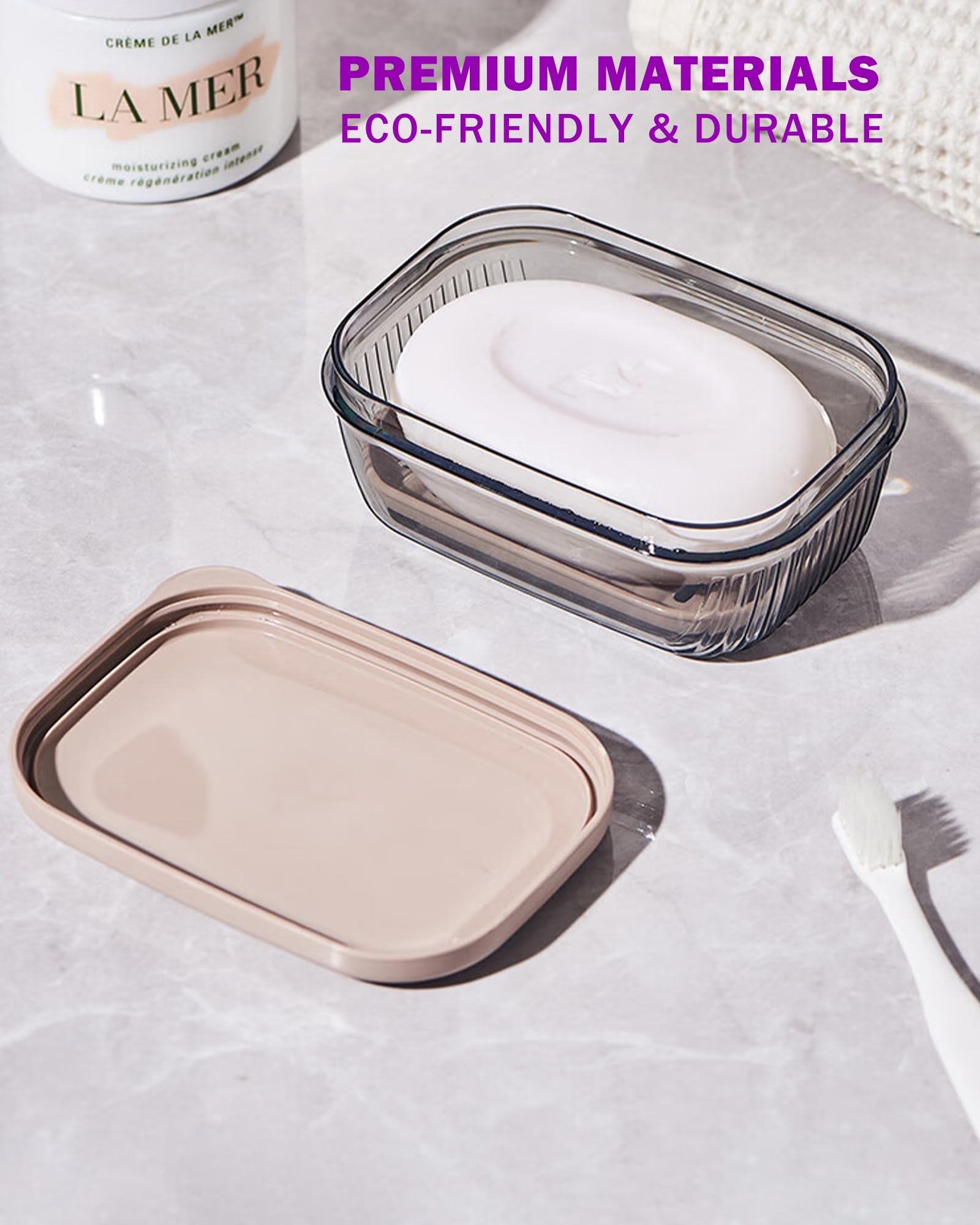 Travel Essentials Soap Holder with Lid,Leakproof Soap Dish with Drainage Layer, Portable Travel Soap Bar Case for Camping, Gym, Bathroom,Kitchen,Dormitory,Hotel(Clear)