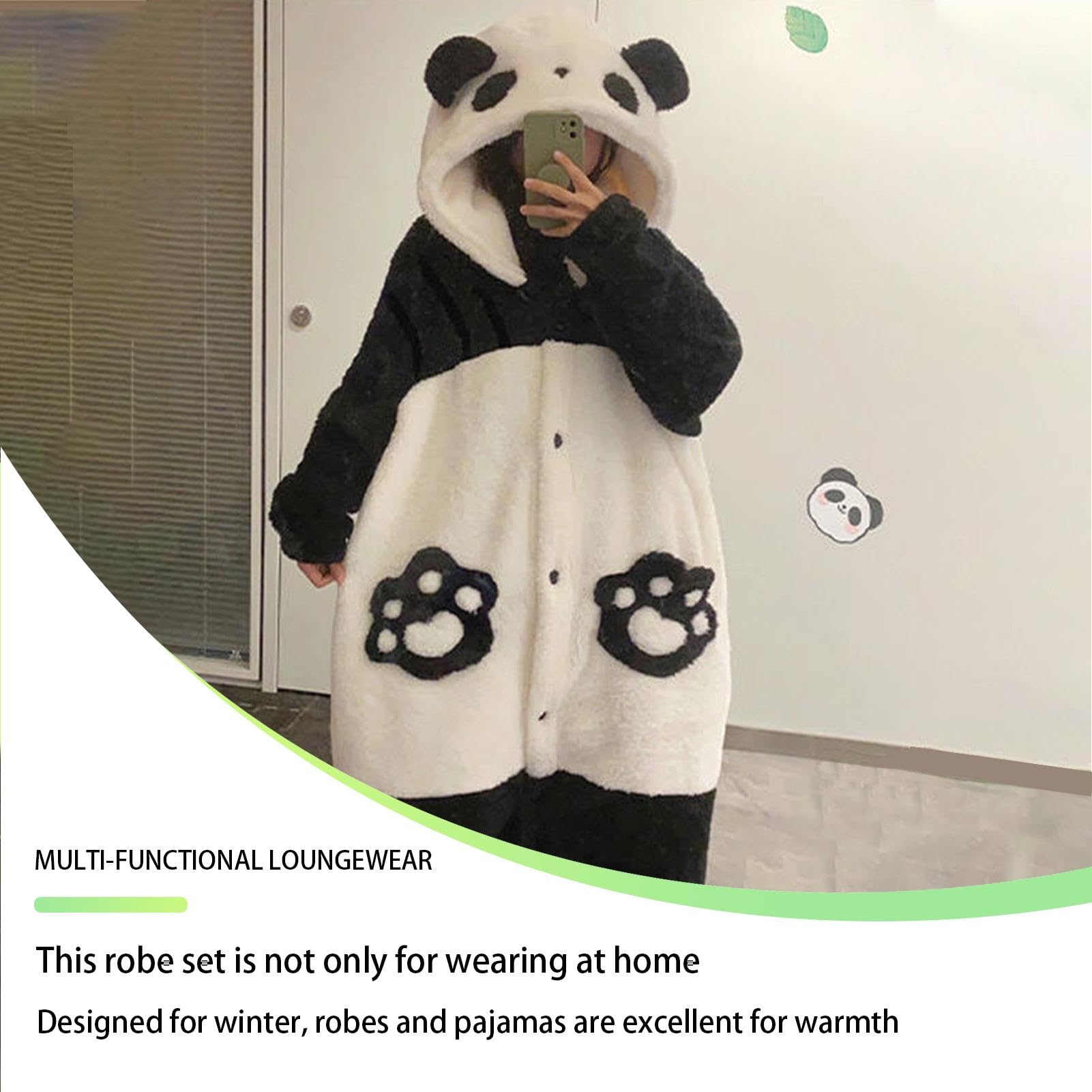 Pijama De Panda Ropa De Dormir Con Capucha De Forro Polar De Coral Gruesa Y