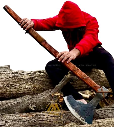 Miniatura 6 de Oldz CraftzRagnar Lothbrok Two Handed Viking Axe Camping Axe Berserker Axe, Large Norse Axe,Scandinavian Double Headed Axe Functional Viking Battle