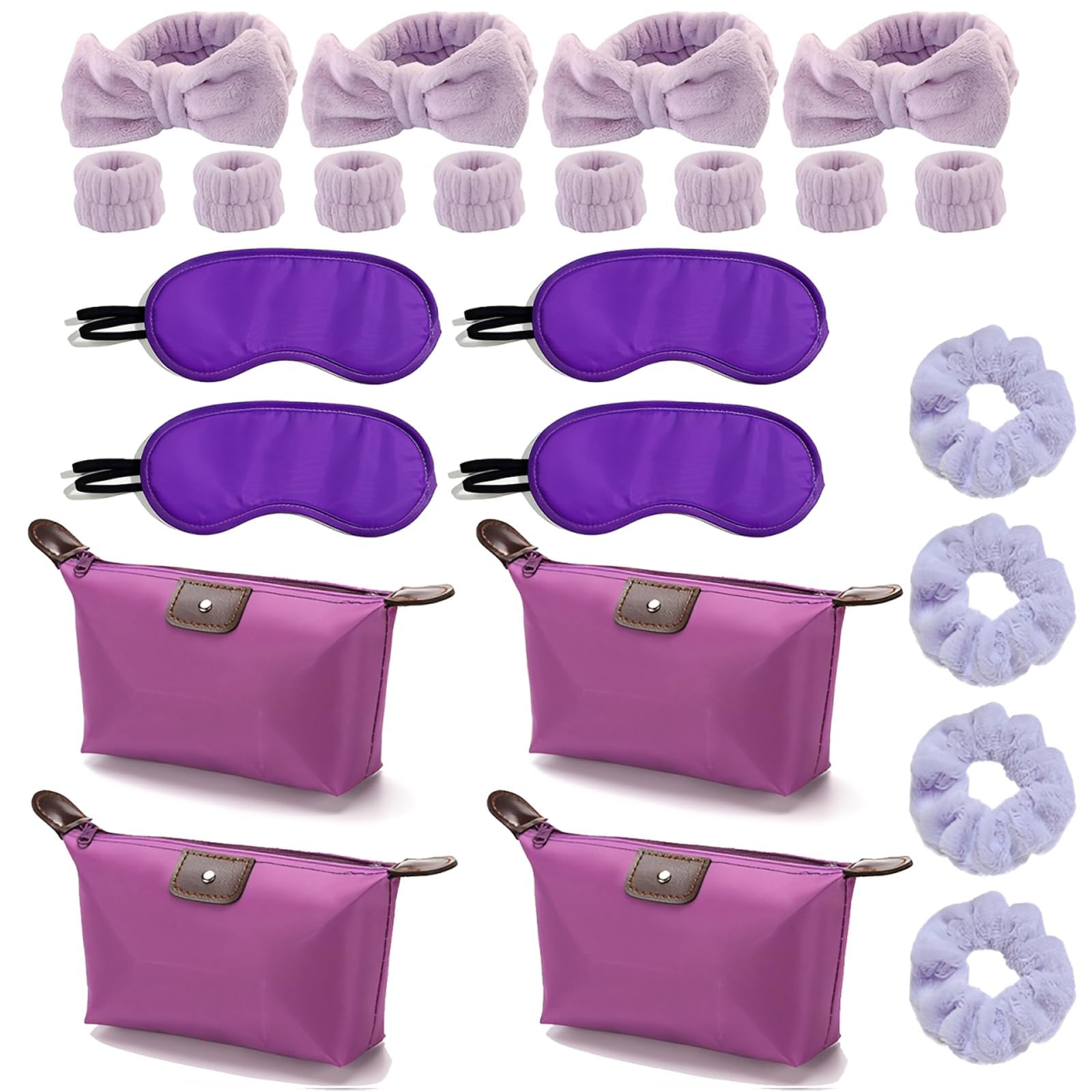 20 PCS Sleepover Party Supplies for, Complete Sleepover Kit with Essential Pamper Party Items, Perfect for Spa Nights and Night Gatherings, Includes Four Bags, Eye Masks, Hair Accessories, and Wrist B