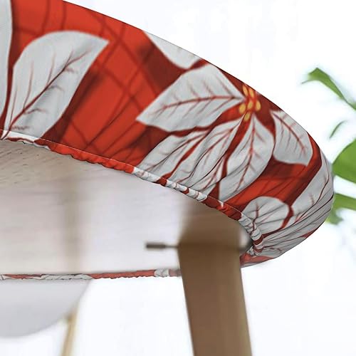 Miniatura 4 de Mantel redondo de Navidad con borde elástico, para mesas redondas de 28 a 35 pulgadas, mantel redondo con patrón de flor de pascua, impermeable,