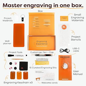 Resparked CustomizerTM Special Edition Engraving Kit DIY Starter Set with Engraving Pen, Bits & Materials Create Personalized Keychains, Magnets & Metal Art Giftable Craft Kit for Beginners