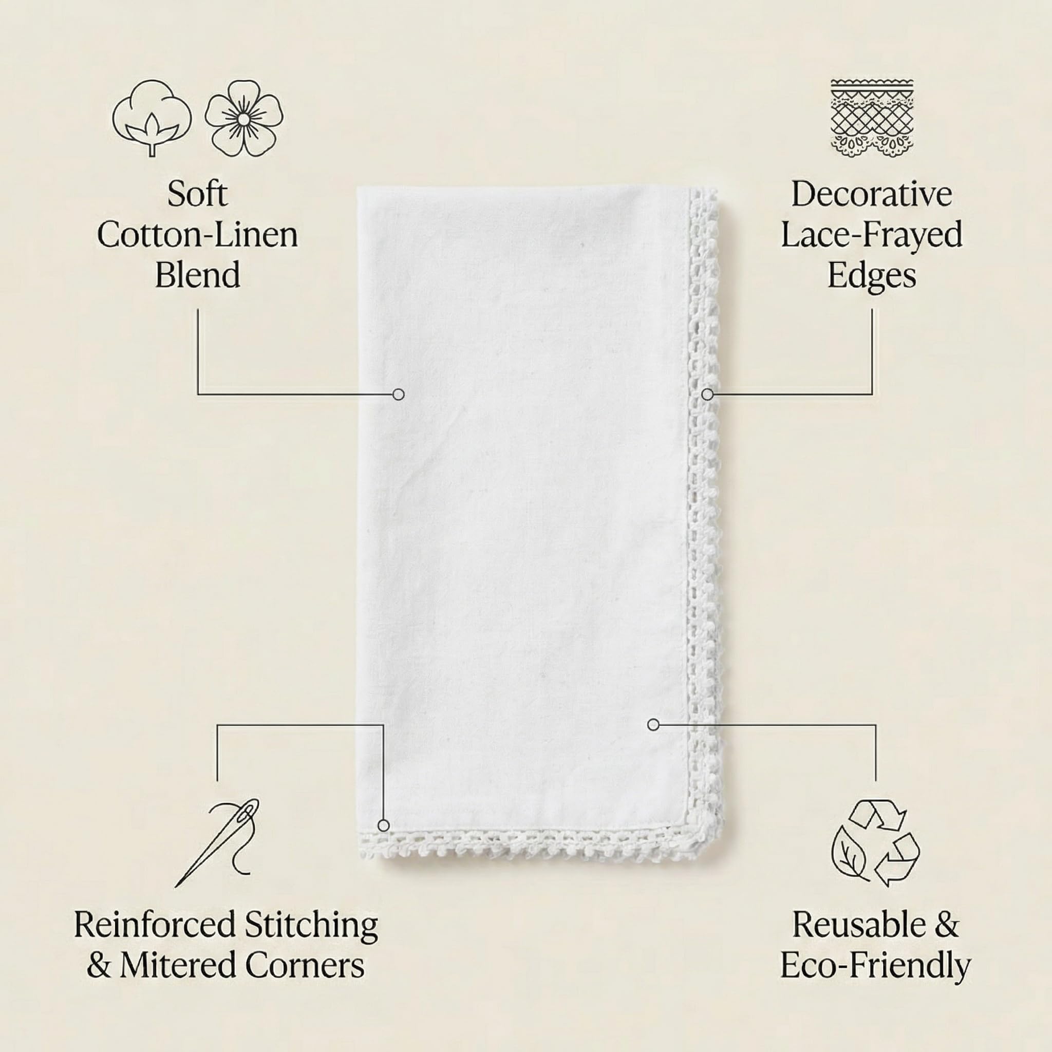 ACCENTHOME Servilletas de Tela Blanca, Juego de 12 servilletas de algodón