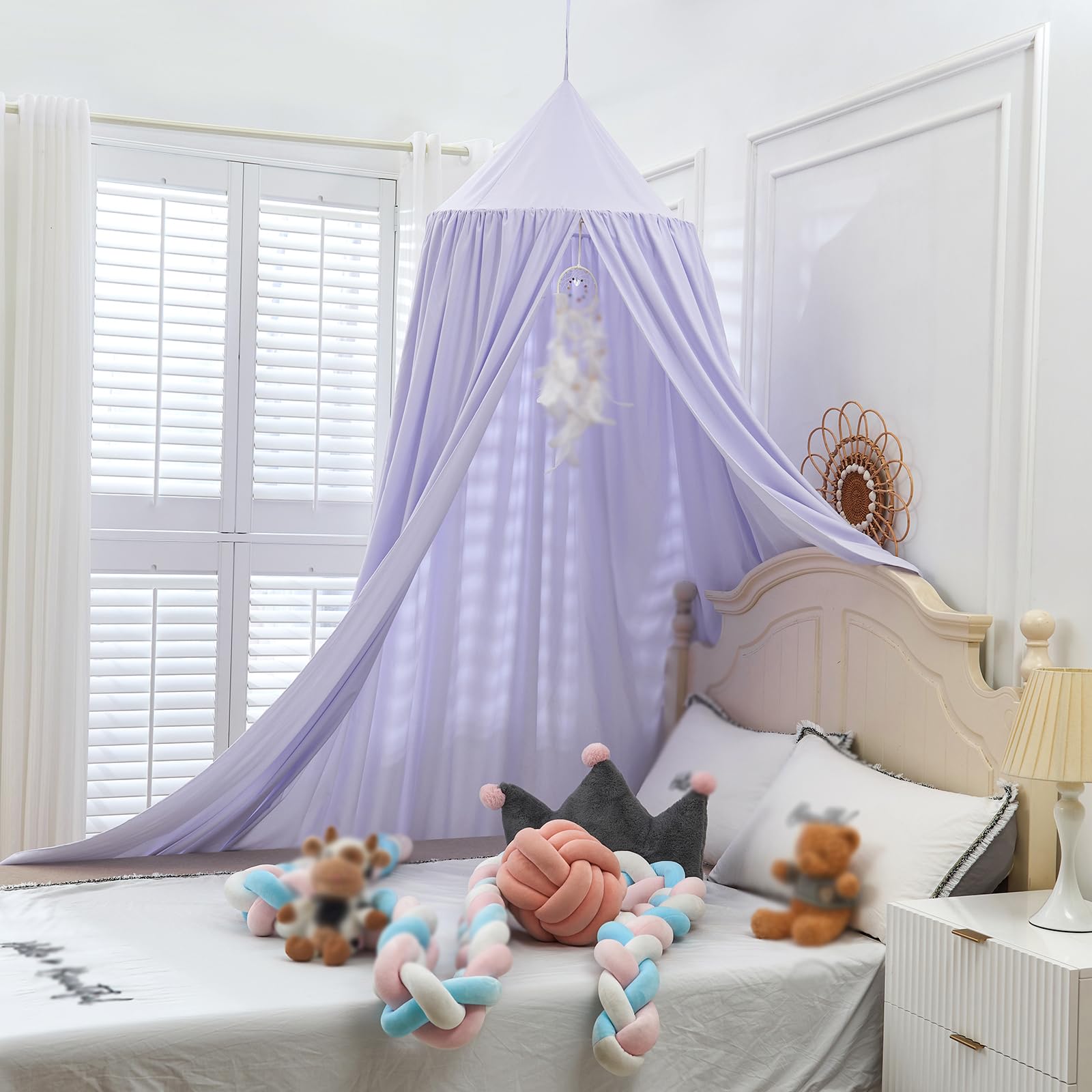Moskitonetz Betthimmel, Prinzessin Kinderzimmer Baldachin Chiffon Hängende Insektennetz Vorhänge Baby Spielzelte ohne Bohren, für Schlafzimmer Ankleidezimmer Reise Mädchen Jungen (Light purple)