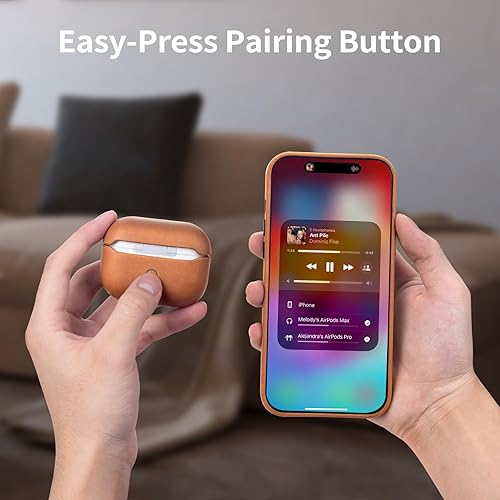 Miniatura 4 de Belemay Funda para AirPods Pro (2 generación), piel de caballo loco de alta calidad, Rich Patina, agarre seguro, compatible con MagSafe y carga
