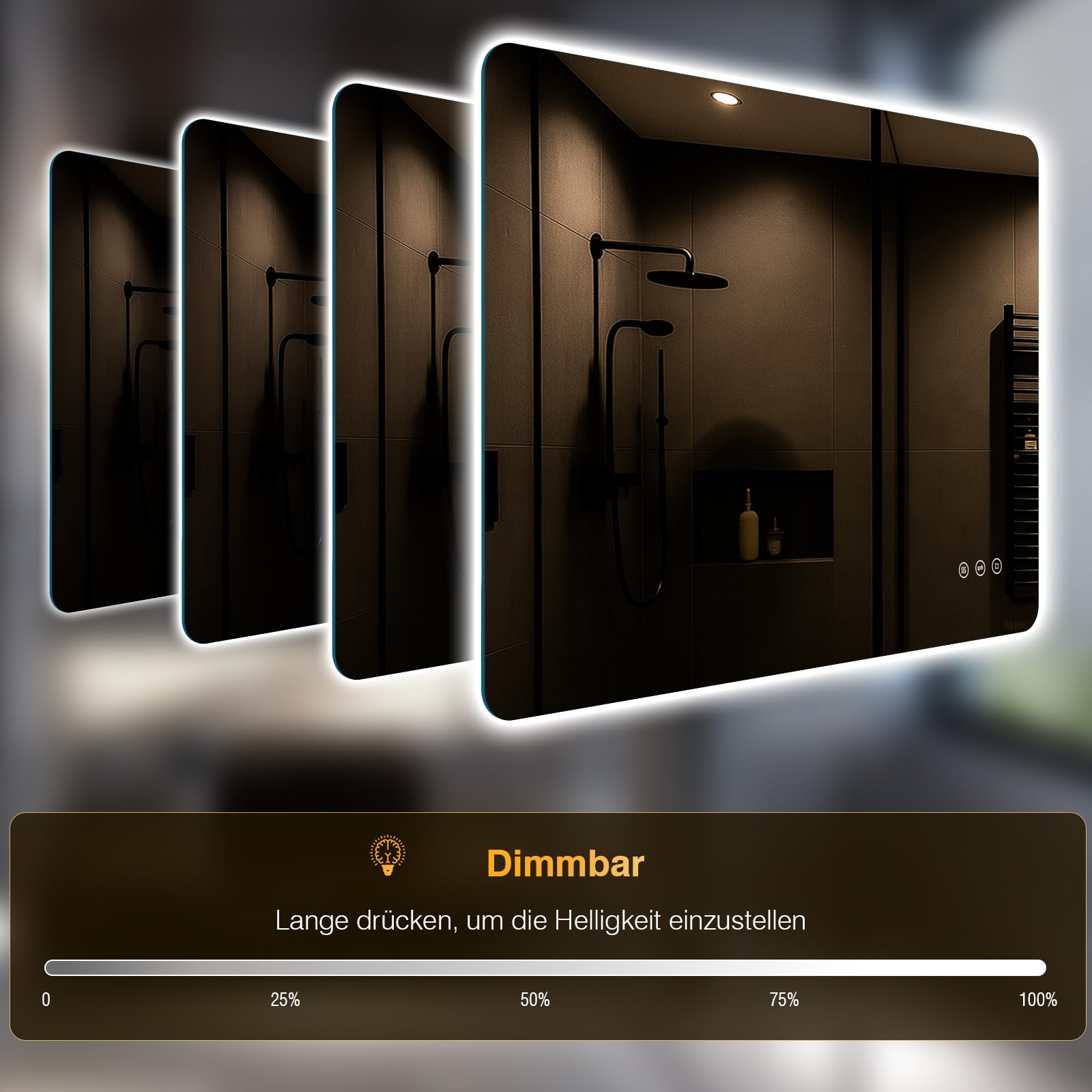 Badspiegel mit Beleuchtung 80x60cm, Led Spiegel Bad mit Antibeschlag, 3 Lichtfarben, Dimmbar, Speicherfunktion, Touch-Schalter, IP44 Wasserdicht, LED Badezimmerspiegel