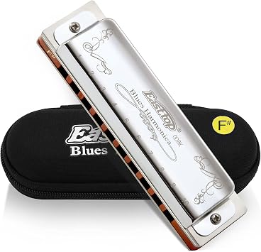 East top Diatonic Harmonica Key of F# 10 Holes 20 Tones 008K Blues Diatonic Mouth Organ Harmonica with Silver Cover, Standard Harmonicas For Adults, Professionals and Students