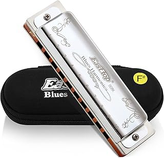 East top Diatonic Harmonica Key of F# 10 Holes 20 Tones 008K Blues Diatonic Mouth Organ Harmonica with Silver Cover, Standard Harmonicas For Adults, Professionals and Students