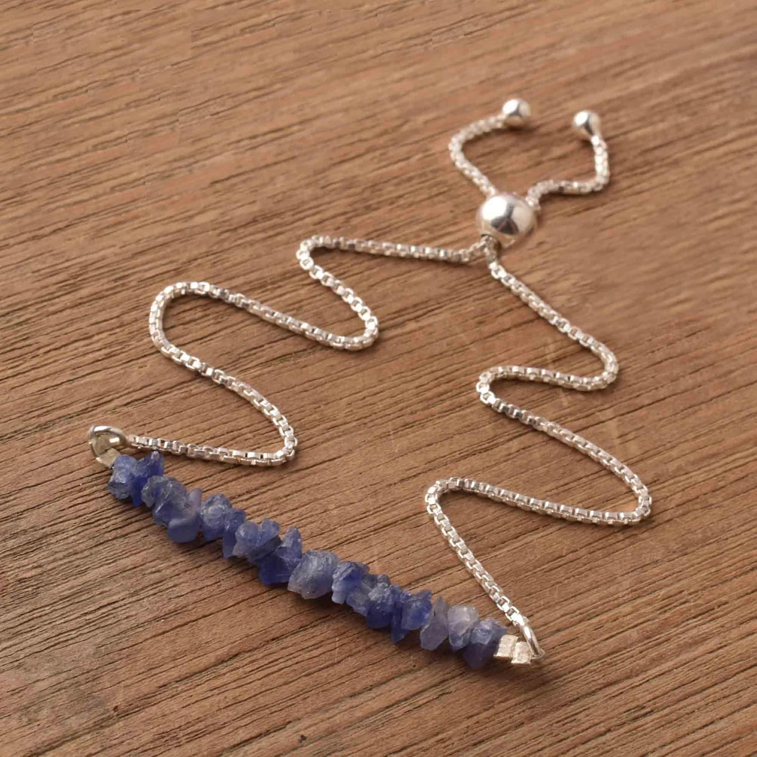 Natural Blue Sapphire Raw Gemstone Adjustable Slider Bracelet – Handmade Uncut Crystal Bead Chain Bracelet for Women & Men – Unique September Birthstone Jewelry Gift (Blue Sapphire) - Image 6
