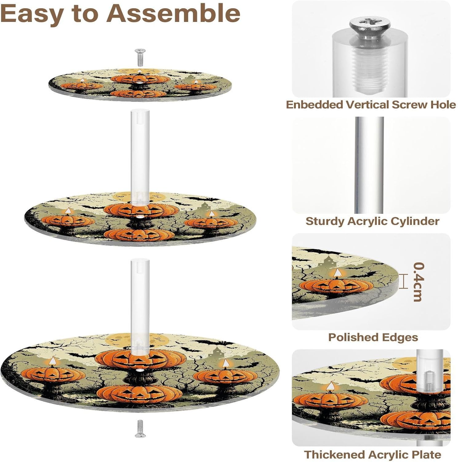 Pumpkin Candle Bats Moon Halloween 3 Tier Acrylic Cupcake Stand, Cupcake Stand for 34 Cupcakes for Weddings, Christmas,Holidays,Parties,Birthday,Printed Cupcake Tower 23301055