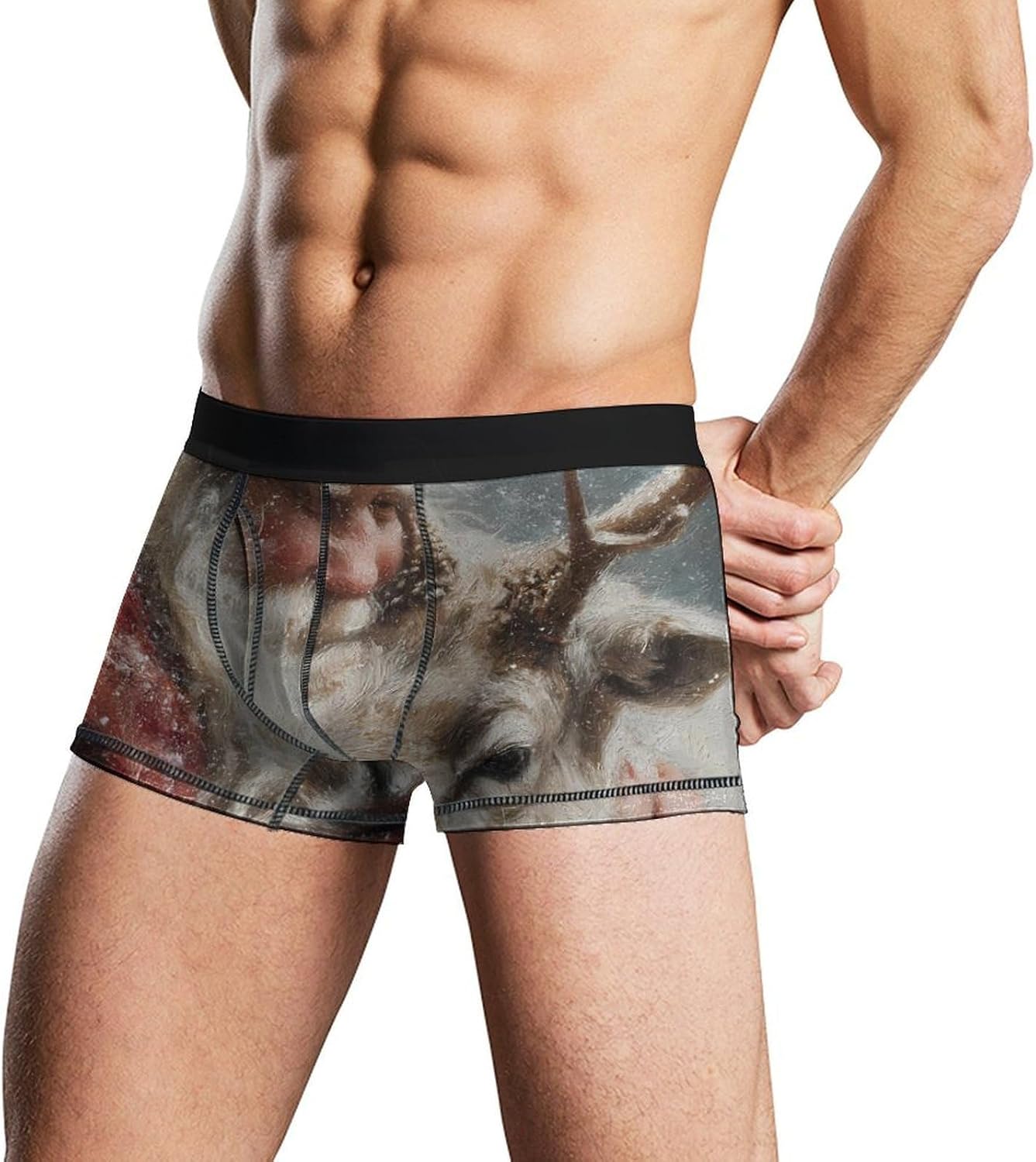 Xmas Santa Deer Novelty Men's Boxer Briefs Soft Breathable Underpants Trunks Stretch Underwear