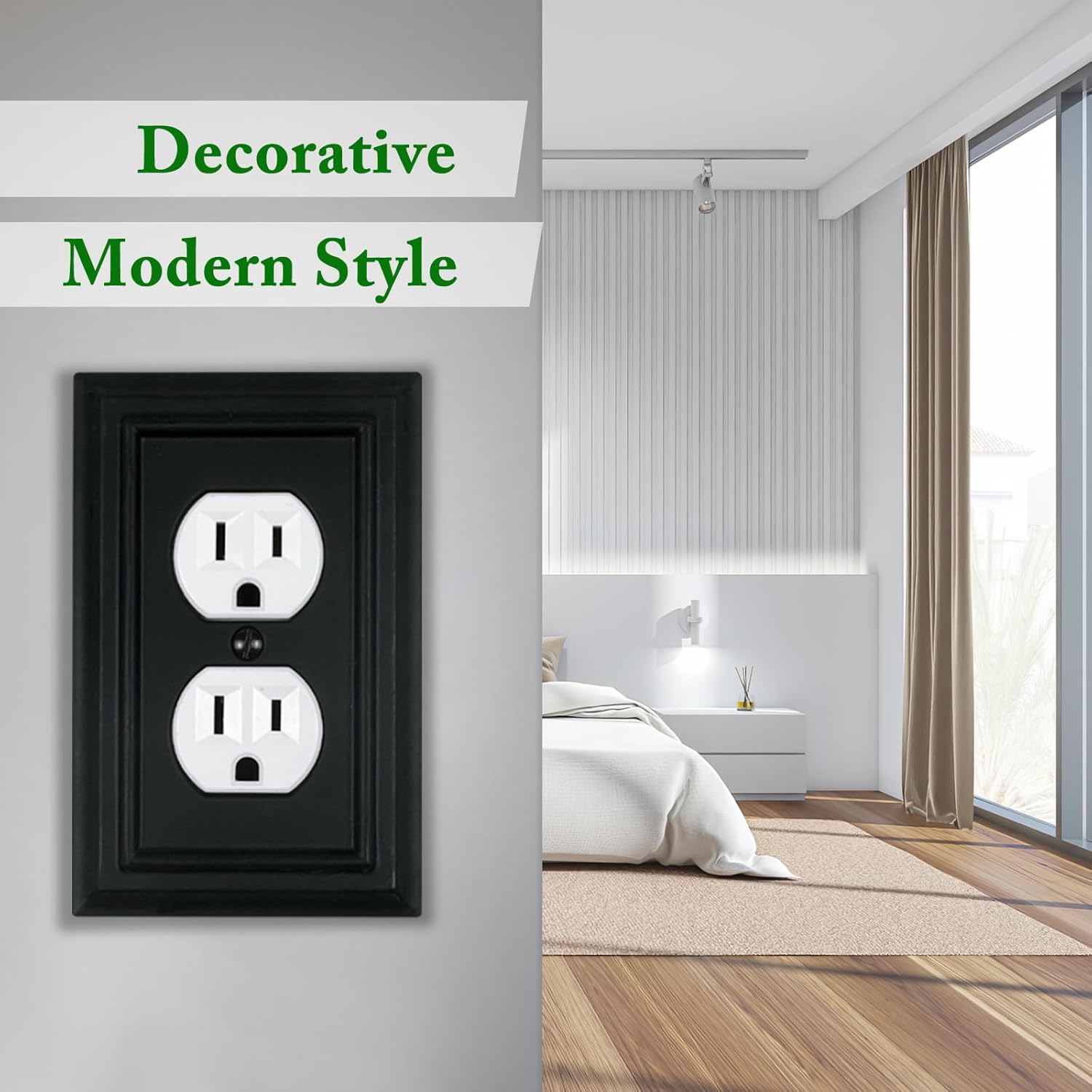 Matte Black Decorative Outlet Covers Wall Plates, Bamboo Fiber Light Switch Covers, Natural Material Electric Receptacle Switch Plate Outlet Cover of various styles (1 Gang Duplex 4 Pack)