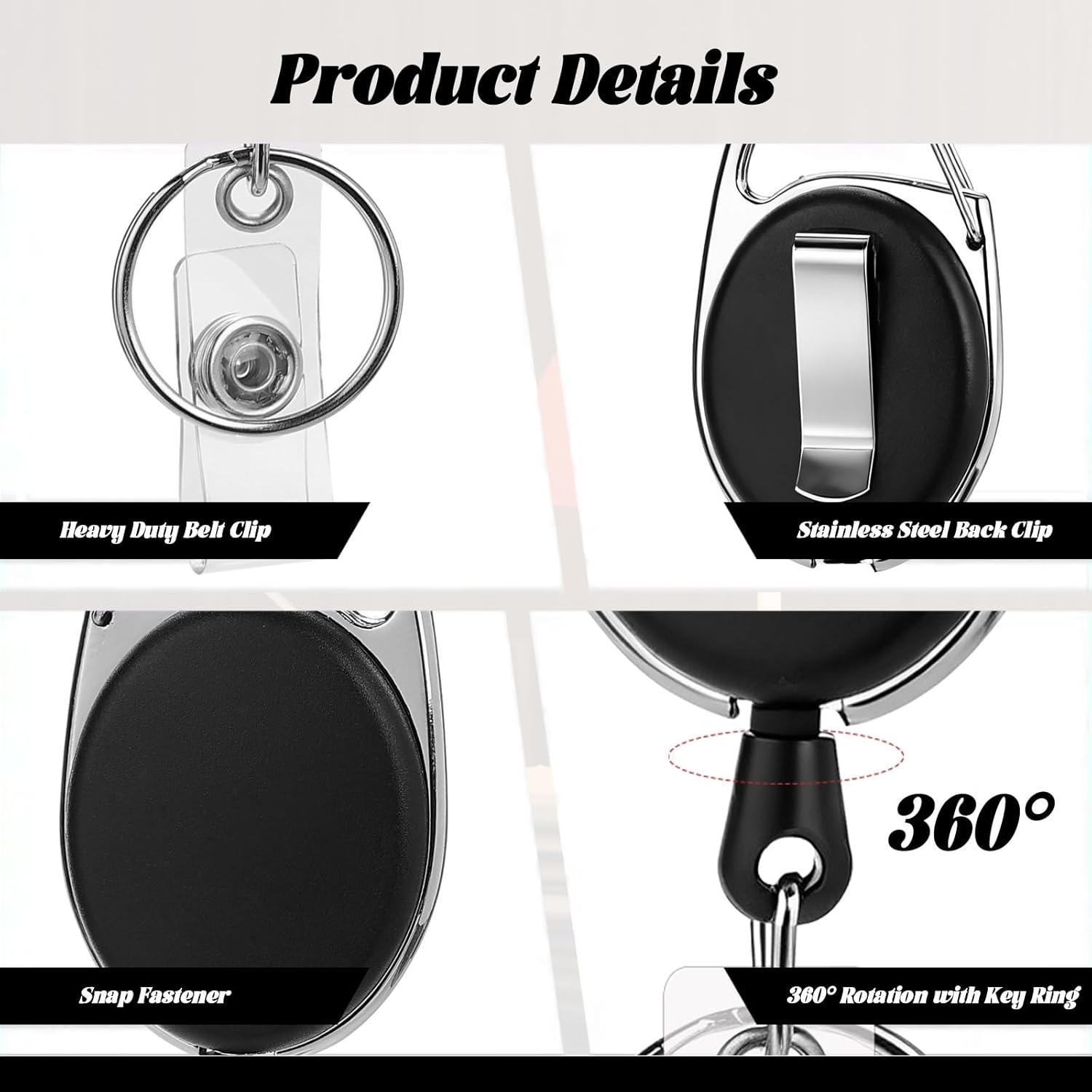50 Pcs Badge Reels Retractable Heavy Duty Id Badge Holders Retractable Clip Keychain Bulk with Carabiner Lanyard Key Ring for Office Work Employee Nurse ID Card and Keychain