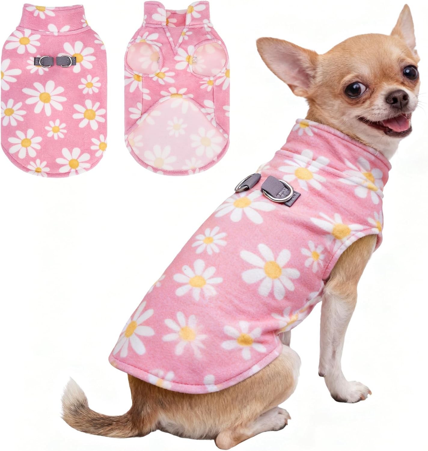 BEAUTYZOO Dog Fleece Vest Sweater Winter Jacket for Small Medium Dogs- S | Pullover Small Dog Sweater with D-Ring Leash,4-Way Stretch Easy Movement,Cold Weather Coat Clothes for XS S M Boy & Girl Dogs
