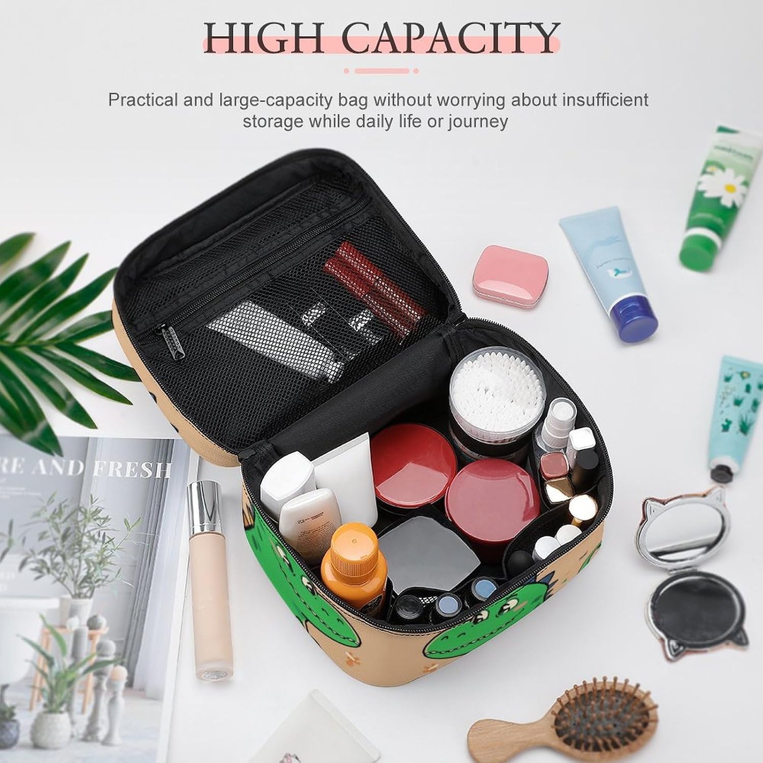 Travel Makeup Bag Portable Large Cosmetic Bag with Handle And Compartment image 4