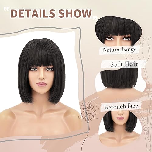 Miniatura 3 de NAYOO Peluca rubia con flequillo, corte Bob recto de 12 pulgadas para mujer, rubio natural, súper suave, colorida para uso diario, cosplay, Halloween