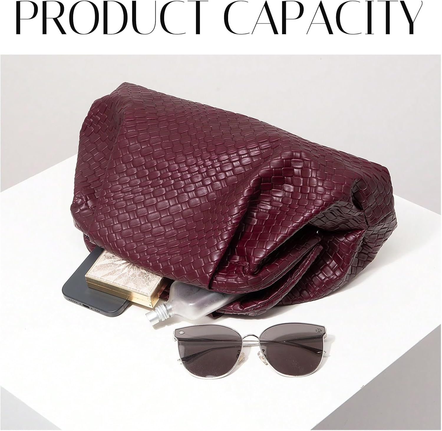 Women's Woven Clutch Purse Dumpling Formal Evening Bag PU Leather Handbags for Wedding,Party,Prom, Cocktail - Image 4