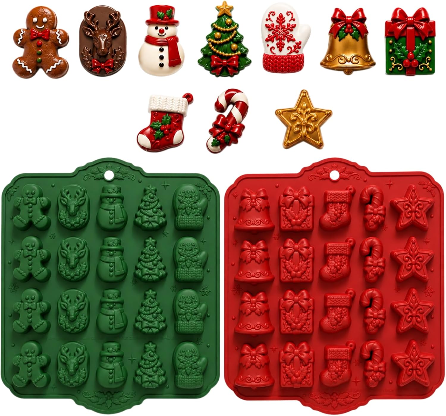 Christmas Silicone Chocolate Molds, 10 Xmas Shade Candy Molds, 2 PCS