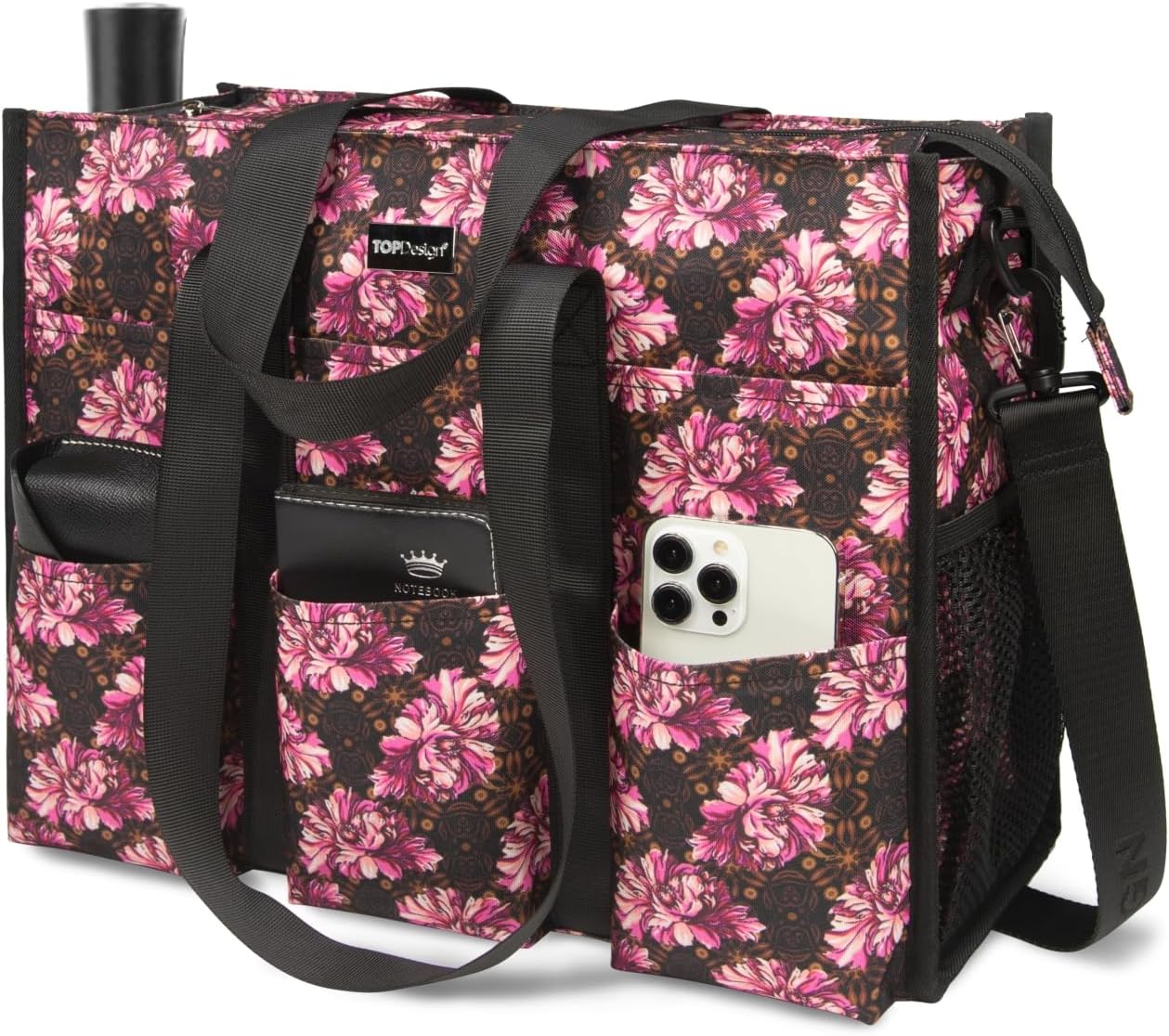 TOPDesign Utility Water Resistant Tote Bag with 22 Pockets, Top Zipper Closure & Thick Bottom Support, for Working Women - Image 2