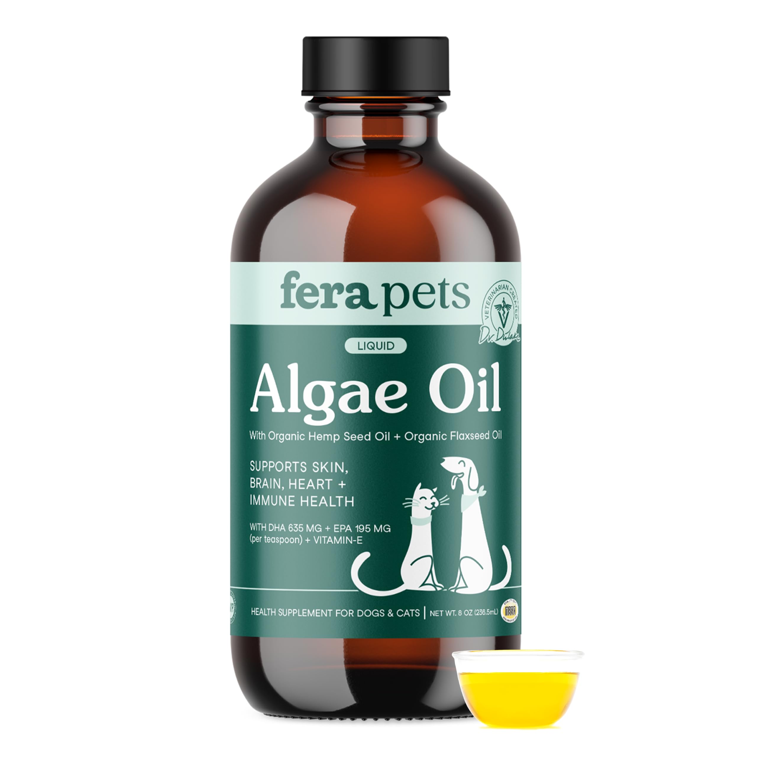 Fera Pets Algae Oil for Dogs & Cats - Vegan Omega 3 Oil, 8 oz