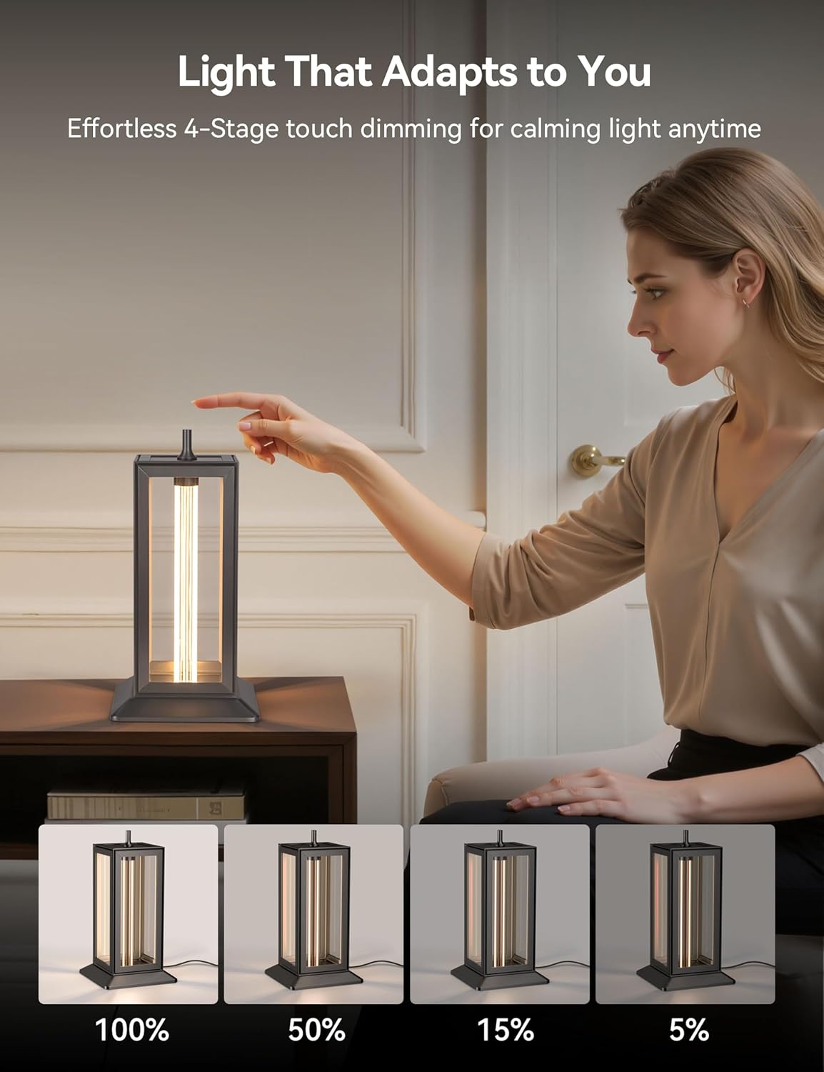 Tubicen Metal Table Lamp Industrial Glass Nightstand Lamp Modern Farmhouse Rectangle Square Plug in Bedside Lamp 4-Level Touch Dimmable Desk Lamp for Living Room Bedroom Office Gunmetal 11.8" H