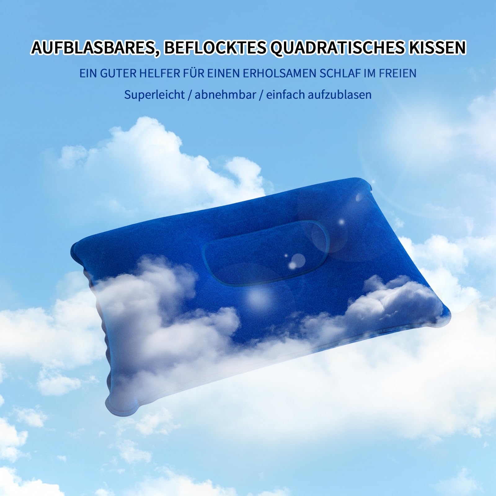 MOAZIFI 2 Stück Aufblasbares Kissen, Strandkissen Camping Reisen Urlaub Must Haves - Ultraportable Komfortkissen mit Weicher Beflockung für Strand Freizeit Camping Reisen Auto Hotel - 38 x 24 cm