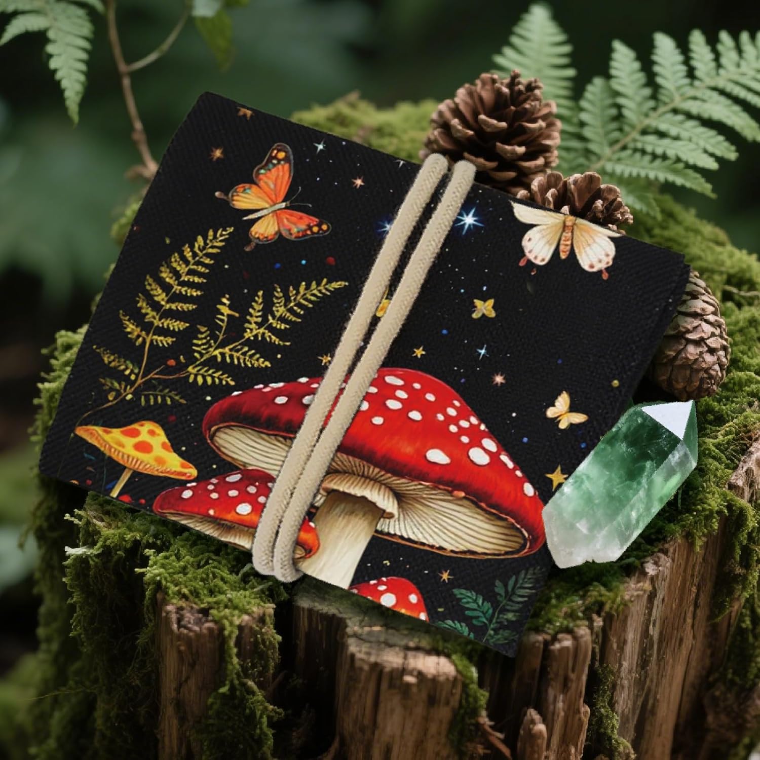 GLOBLELAND 2Pcs Mushrooms Tarot Card Holder with Layout Pattern Moons Phase Polyester Tarot Bag Tree of Life Divination Large Storage Pouch Accessories for Playing Cards and Tarots
