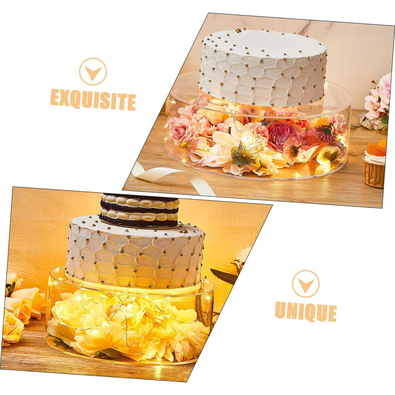 Gatuida Soporte 2piezas Pasteles de Transparente Redondo Acrílico para Único y Exhibidor Elegante Diseño para Bodas Fiestas para Dulces y Galletas