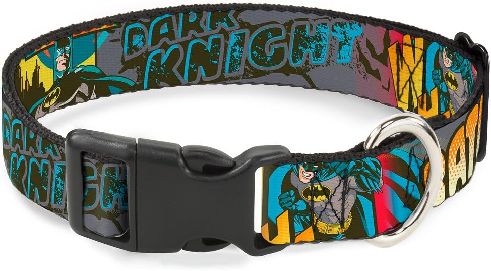 Dog Collar Plastic Clip Batman Dark Knight 13 to 18 Inches 1.5 Inch Wide
