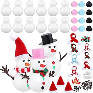 Fovths 12 Sets Christmas Snowman DIY Craft Kit Build Snowman Making Set Model Foam Kids Christmas Gift Winter Game for Christmas Holiday Party Home Supplies