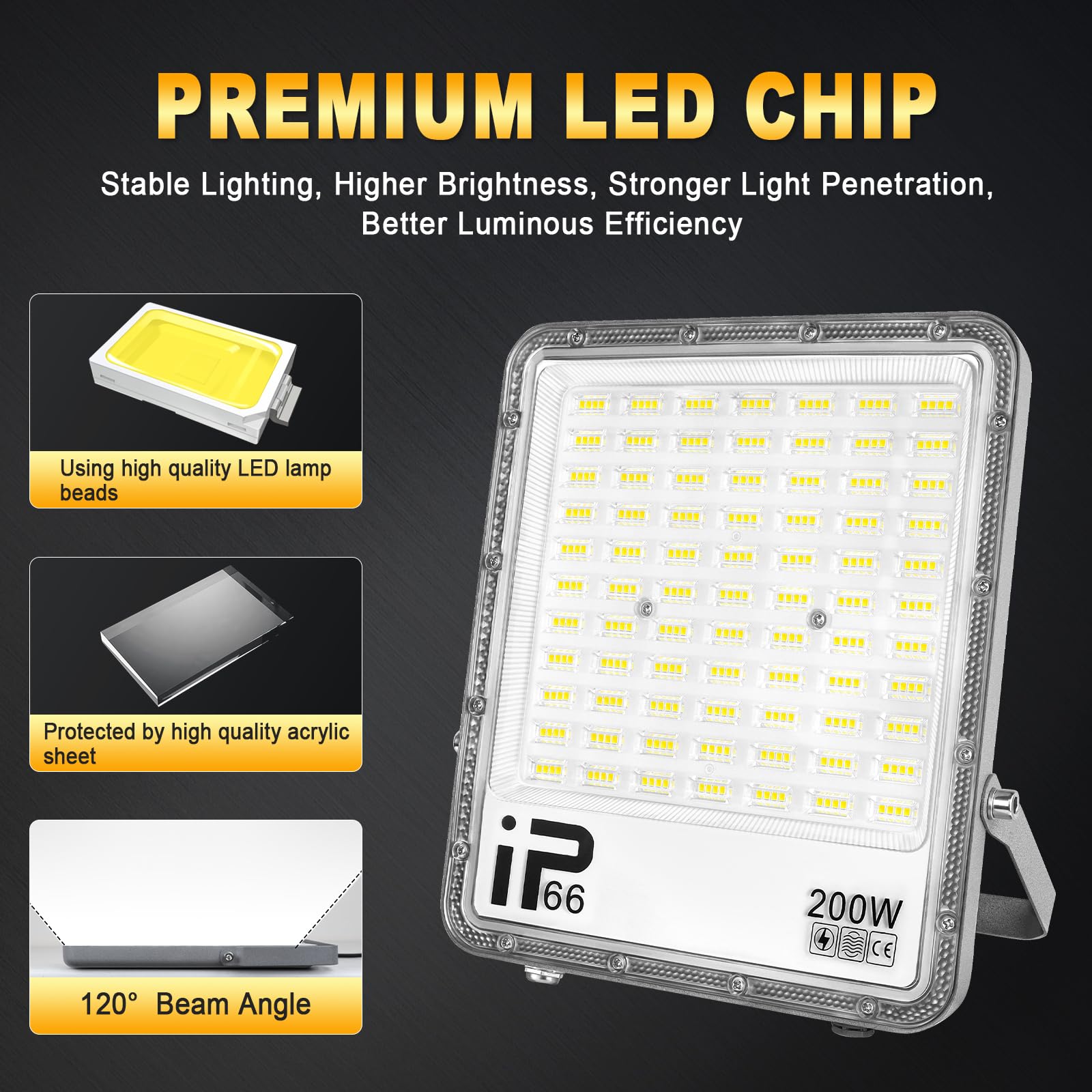 RIGIDON 2Pcs 200W LED Flood Light Outdoor with 1.5M Plug - Image 3